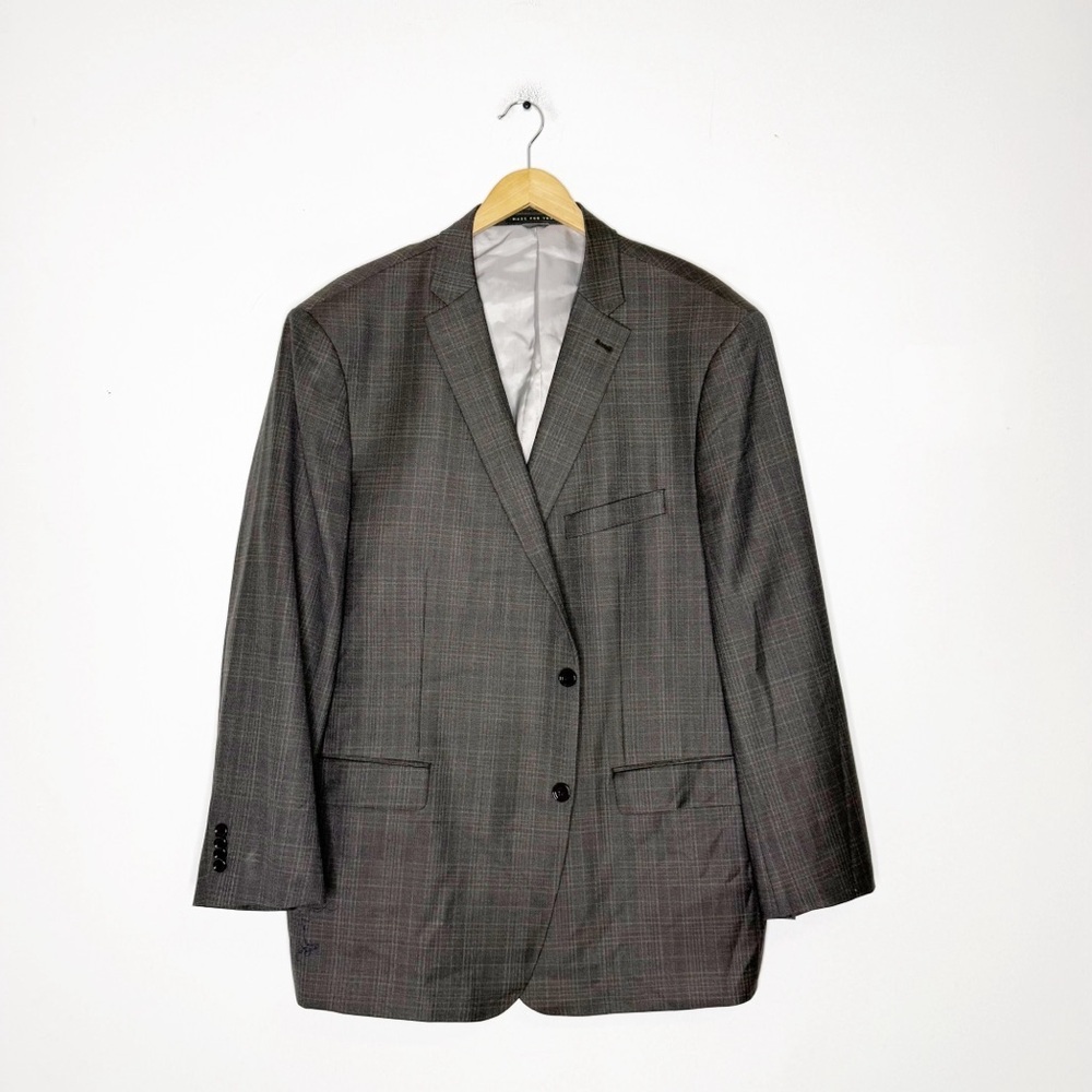 Indochino Newberry 68 Brown Plaid Wool Blazer Sport Coat Size 50R